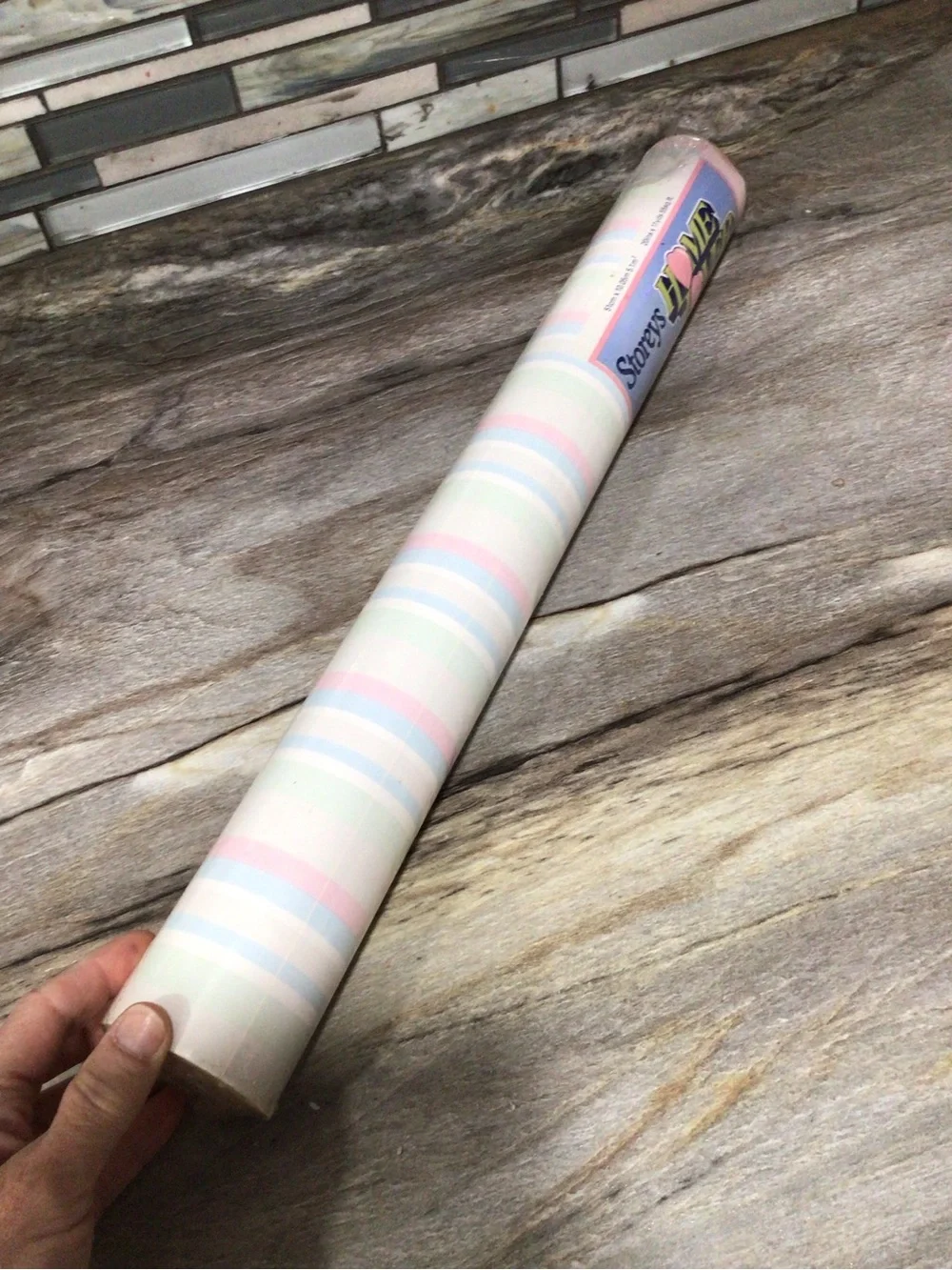 Vintage 1980s Storeys Home Lover Pastel Stripe Vinyl Wallpaper Roll Sealed UK.